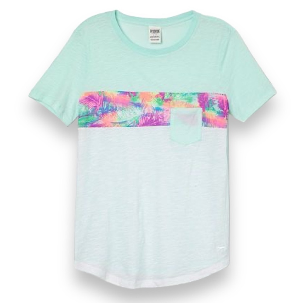 PINK Victoria’s Secret Tropical Colorblock Front Pocket Burnout Tee Size Small
